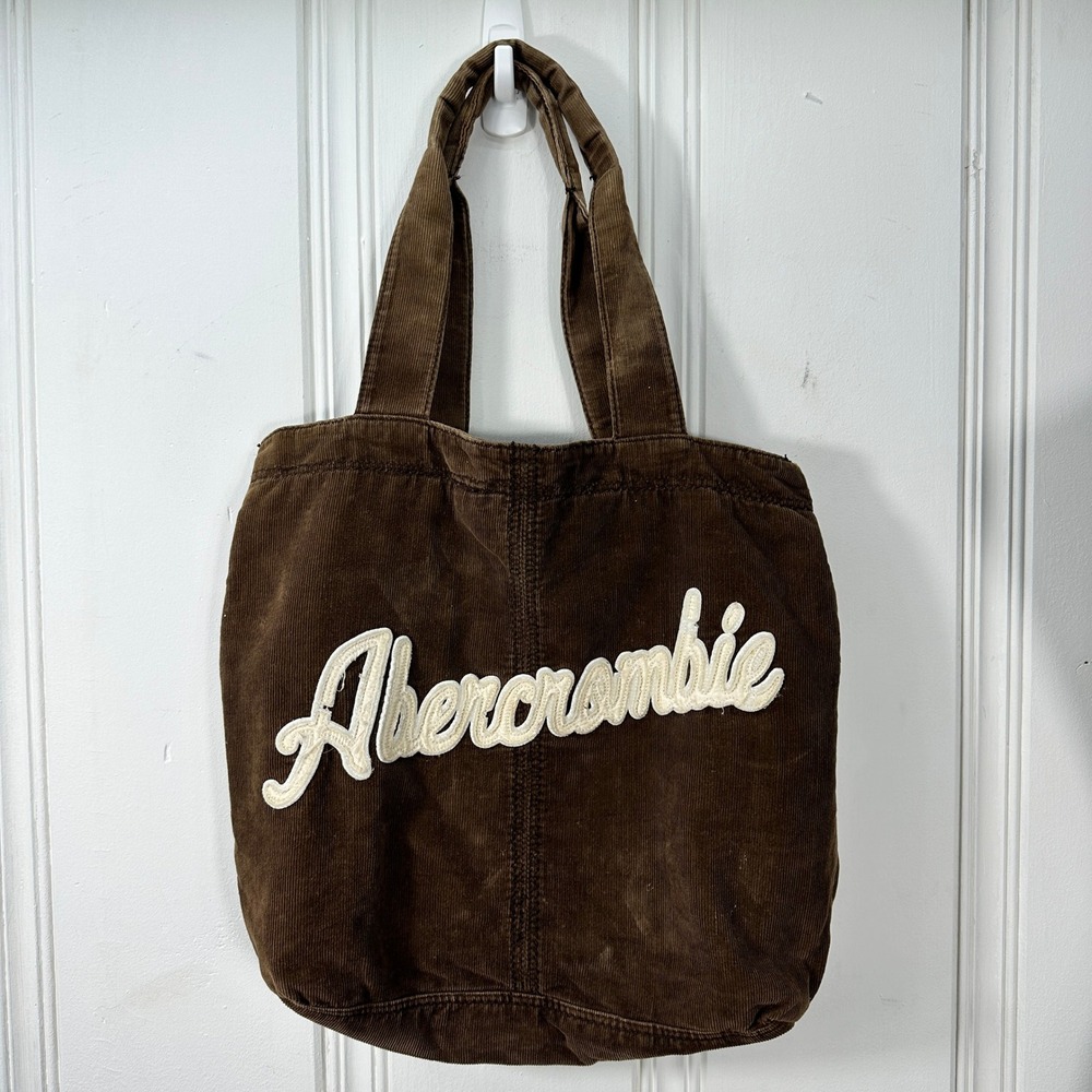 Abercrombie & Fitch Y2K Brown Corduroy Logo Tote Bag Authentic Vintage 2000s
